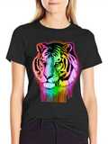 Rainbow Tiger Graphic Tee - Black Cotton T-Shirt