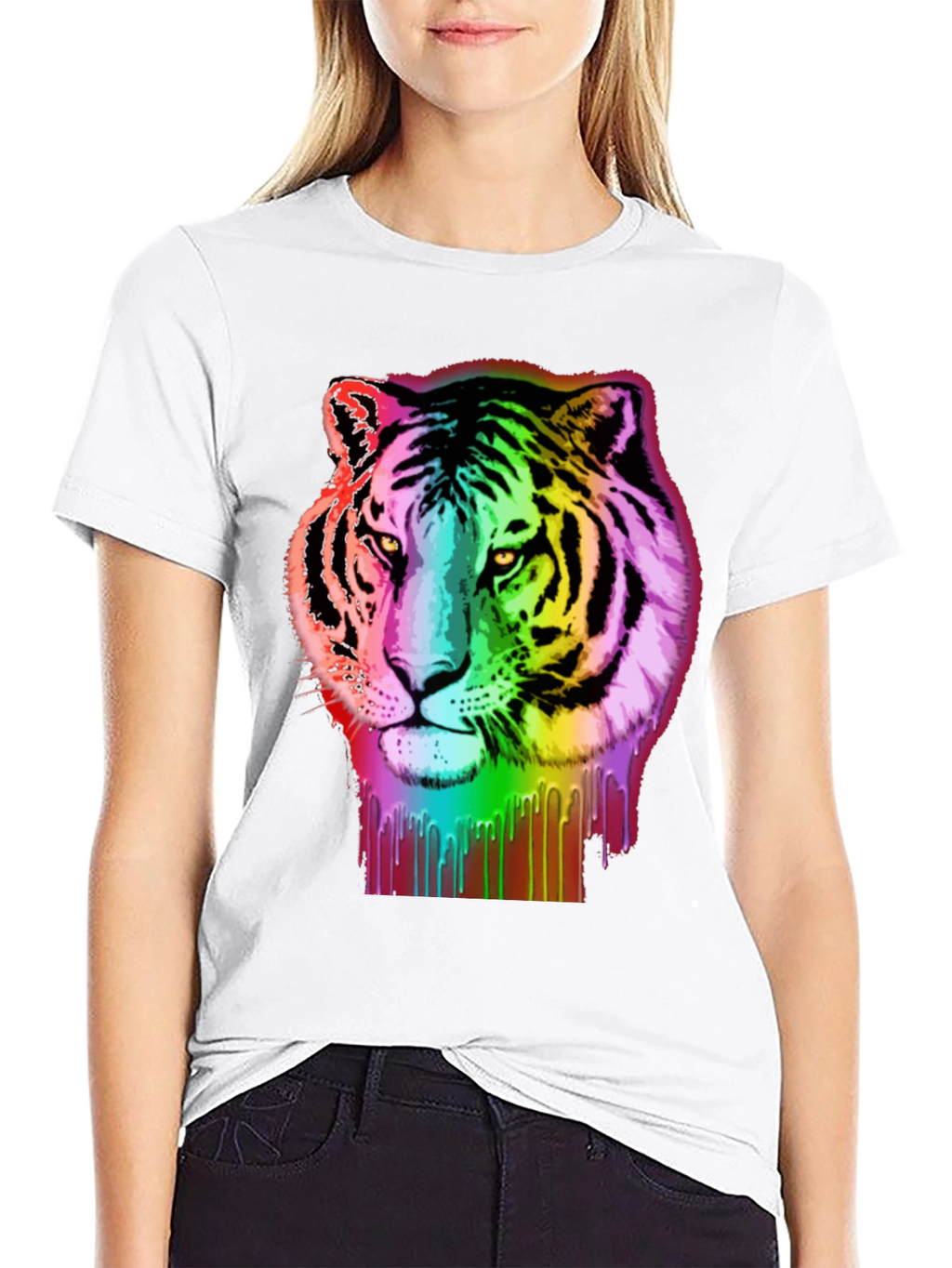Rainbow Tiger Graphic Tee - Black Cotton T-Shirt