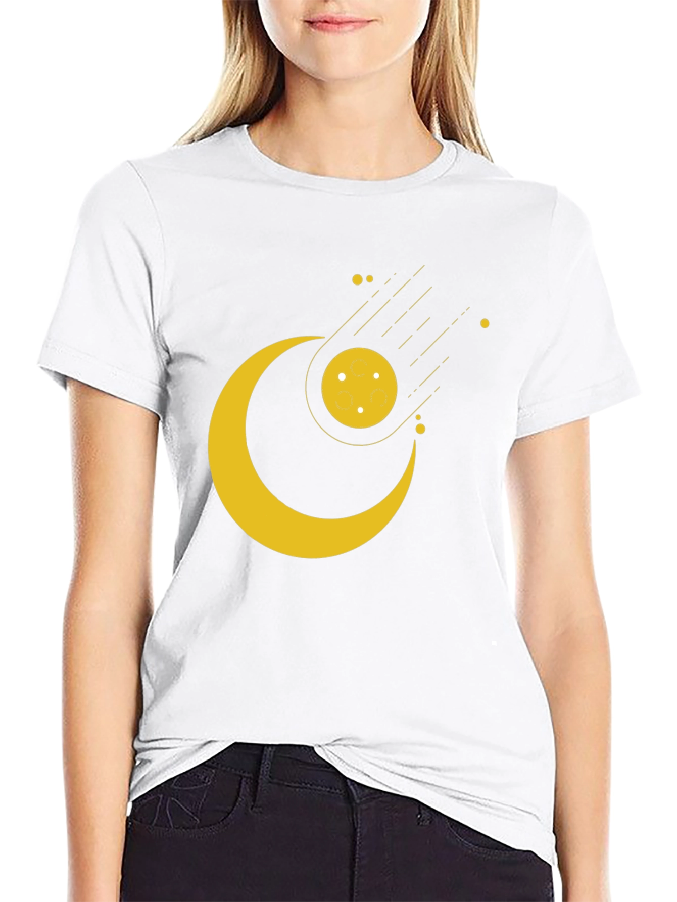 Cosmic Crescent Moon Black T-Shirt