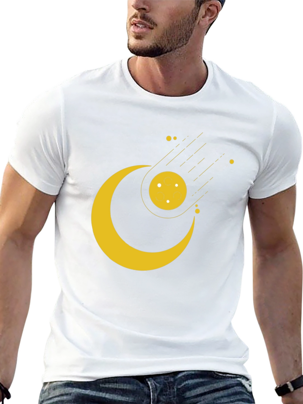 Cosmic Crescent Moon Black T-Shirt