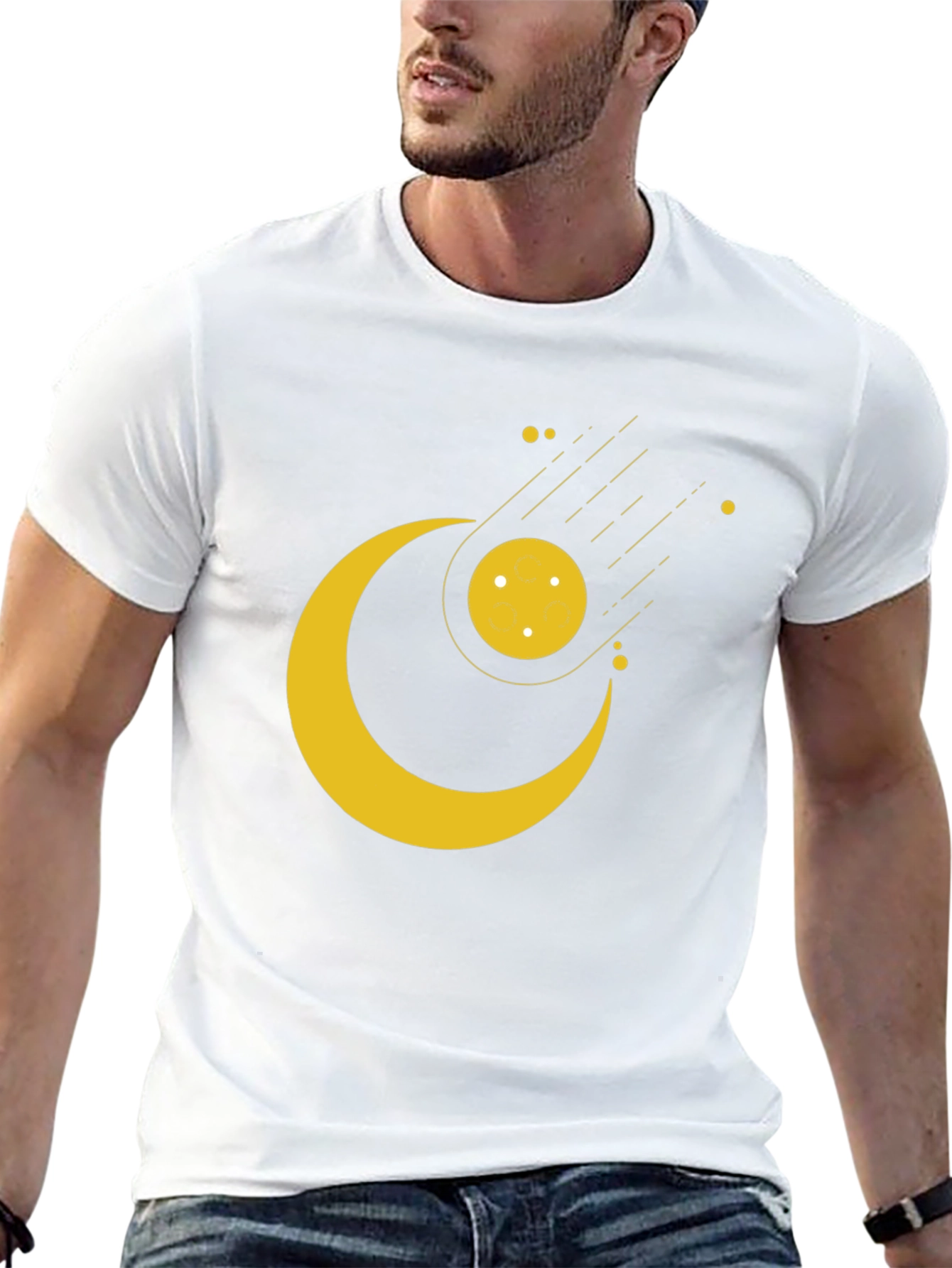 Cosmic Crescent Moon Black T-Shirt