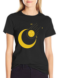 Cosmic Crescent Moon Black T-Shirt