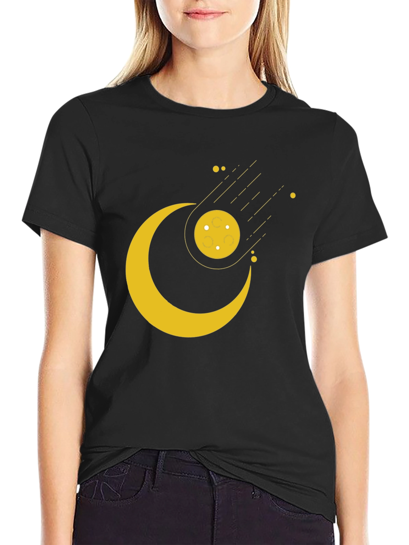 Cosmic Crescent Moon Black T-Shirt