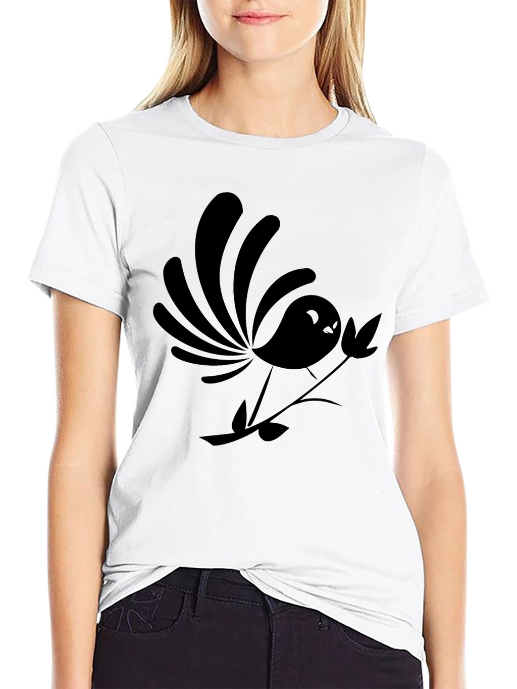 Stylized Bird Graphic Black T-Shirt