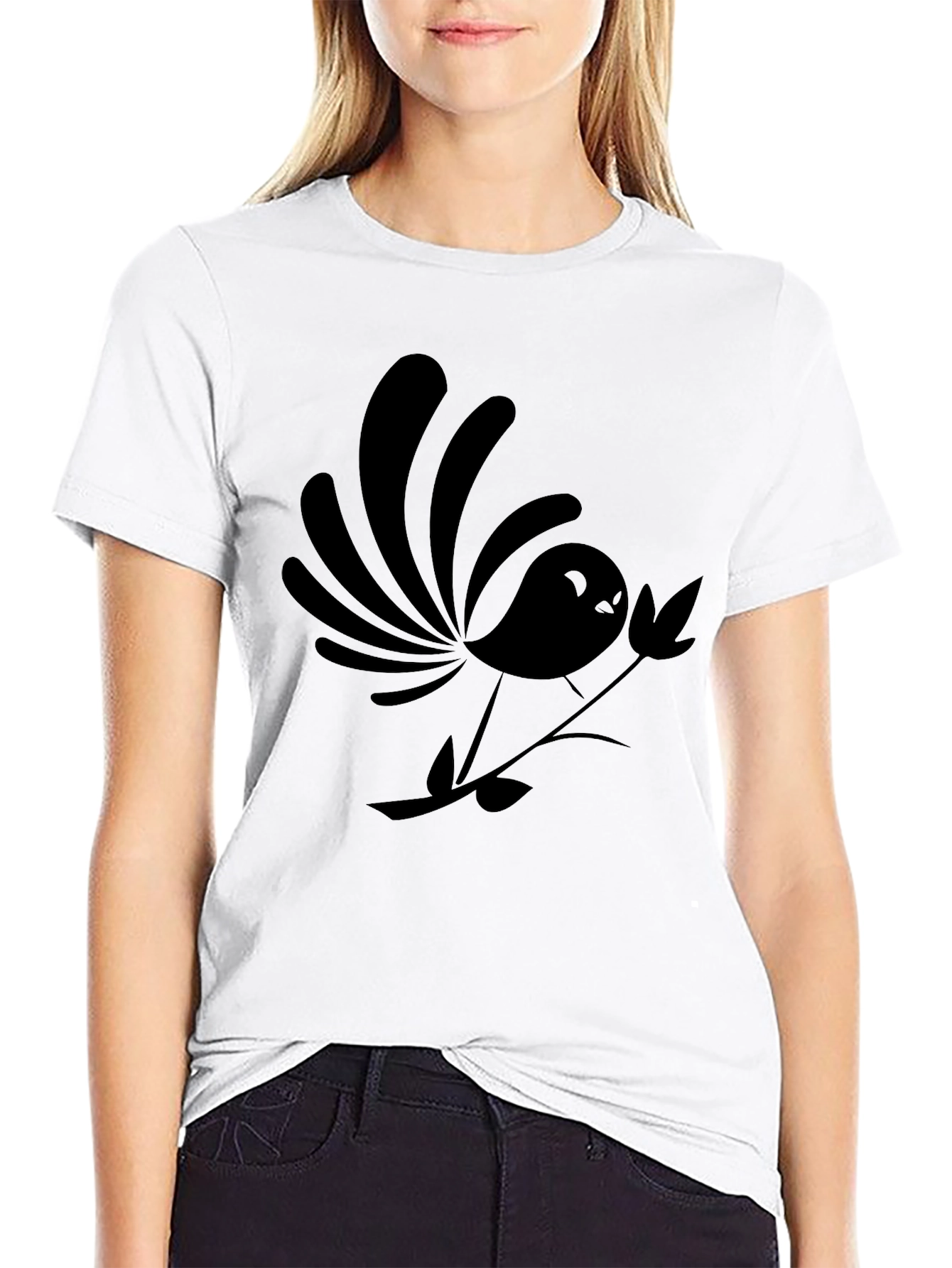 Stylized Bird Graphic Black T-Shirt