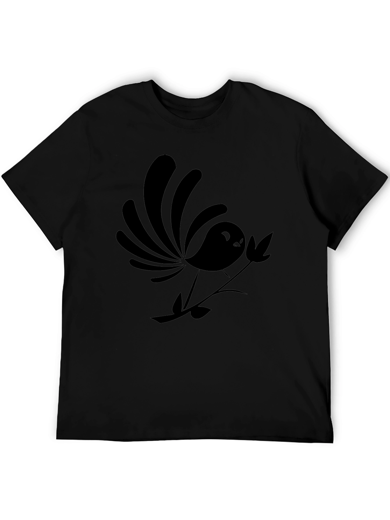 Stylized Bird Graphic Black T-Shirt