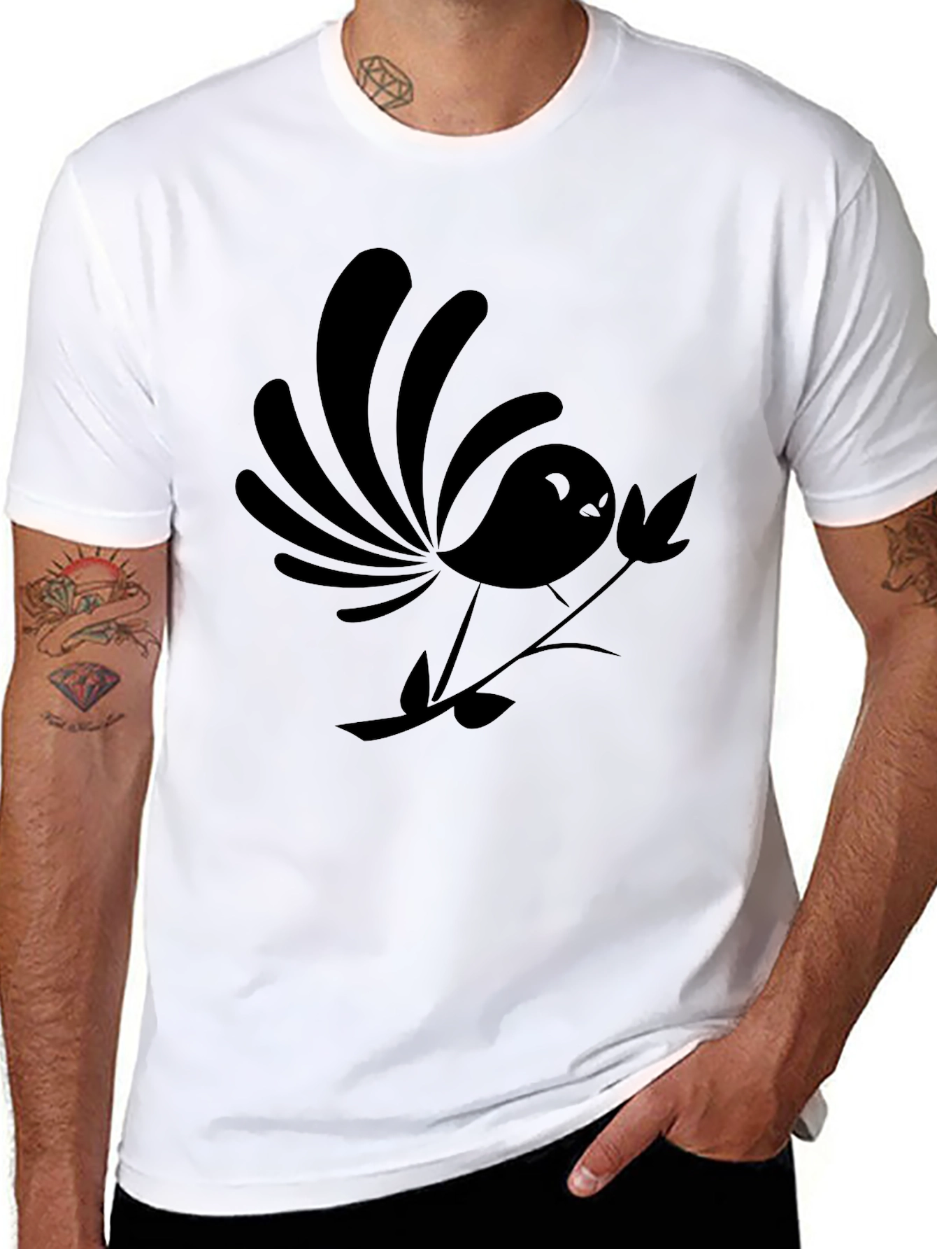 Stylized Bird Graphic Black T-Shirt