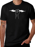 Lightning Bolt Fist Graphic Tee - Black Cotton T-Shirt