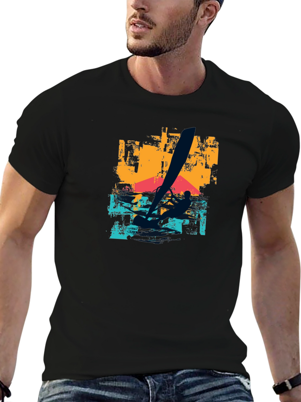 Windsurfing Graphic T-Shirt - Black Cotton Tee