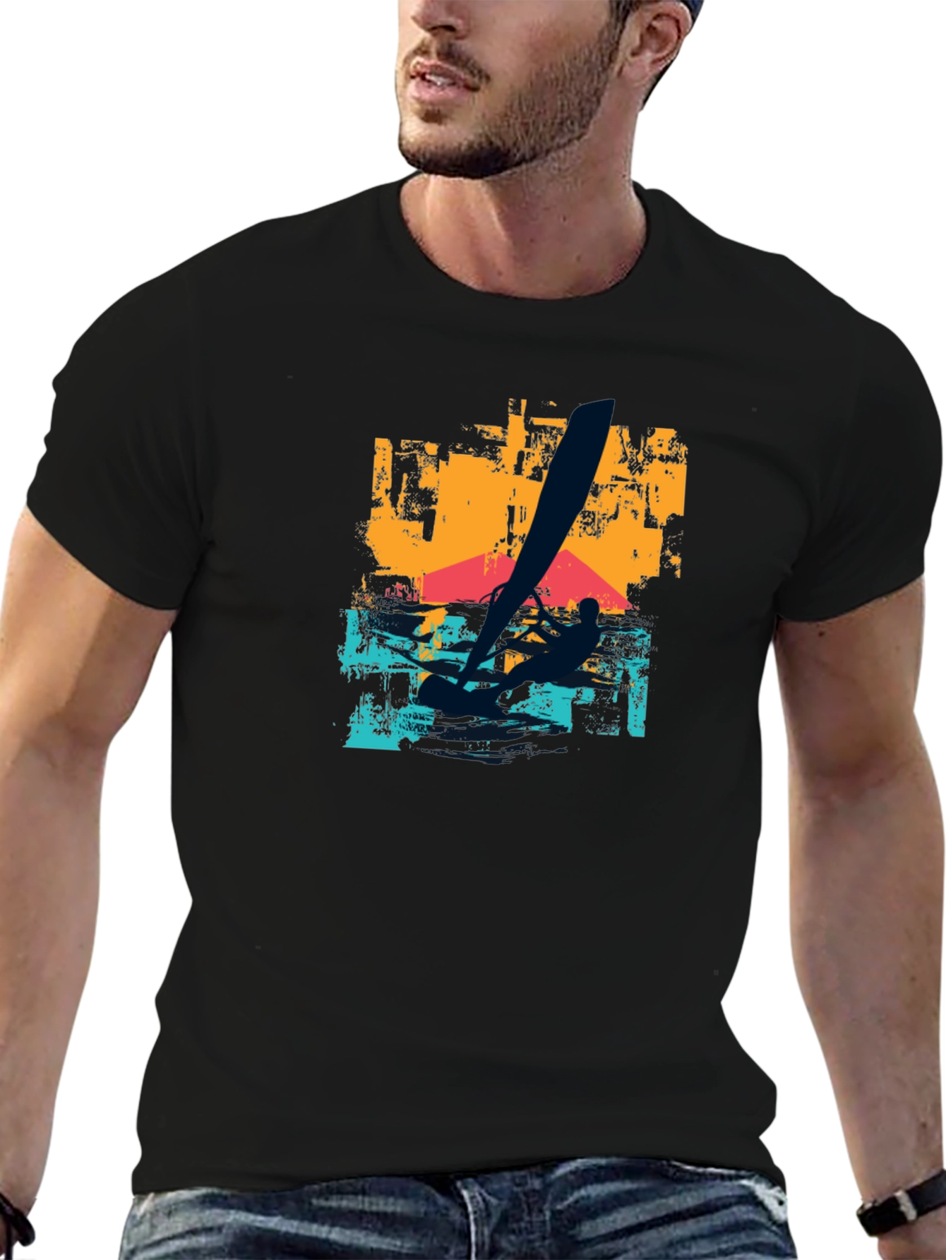 Windsurfing Graphic T-Shirt - Black Cotton Tee