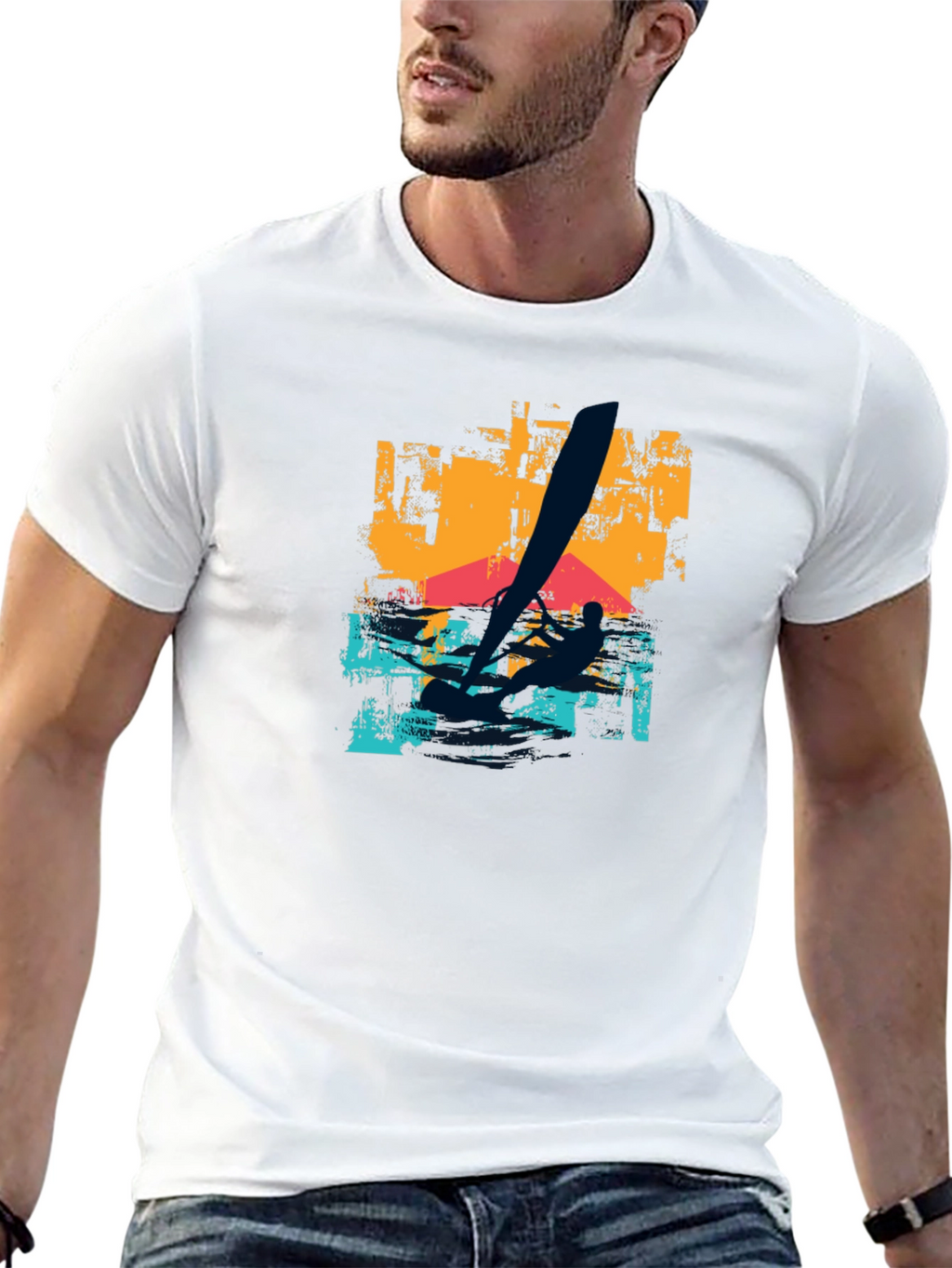Windsurfing Graphic T-Shirt - Black Cotton Tee