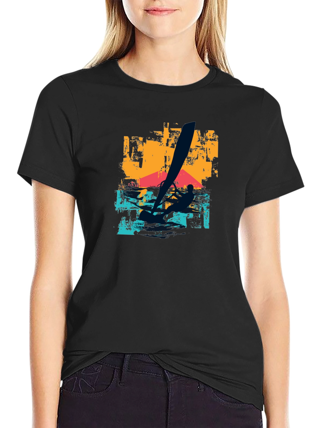 Windsurfing Graphic T-Shirt - Black Cotton Tee