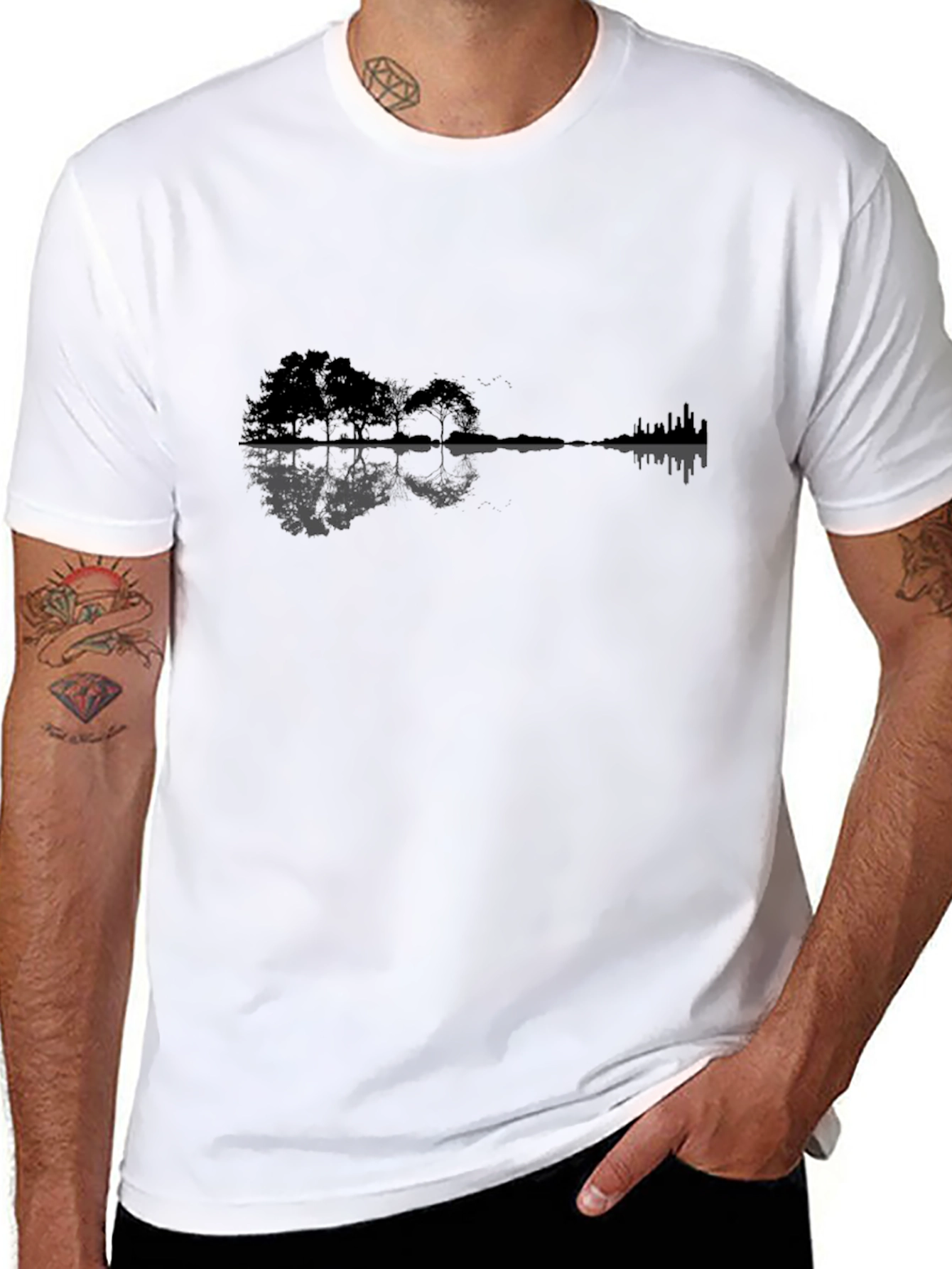 Guitar Landscape Graphic Tee - Black