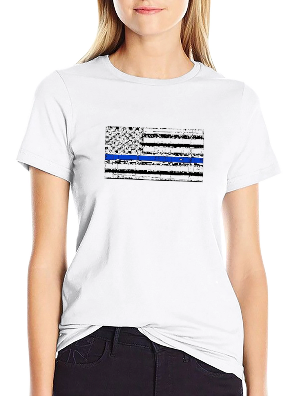 Distressed Thin Blue Line Flag Graphic T-Shirt