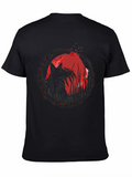 Wolf & Moon Graphic Tee - Trendy Black T-Shirt