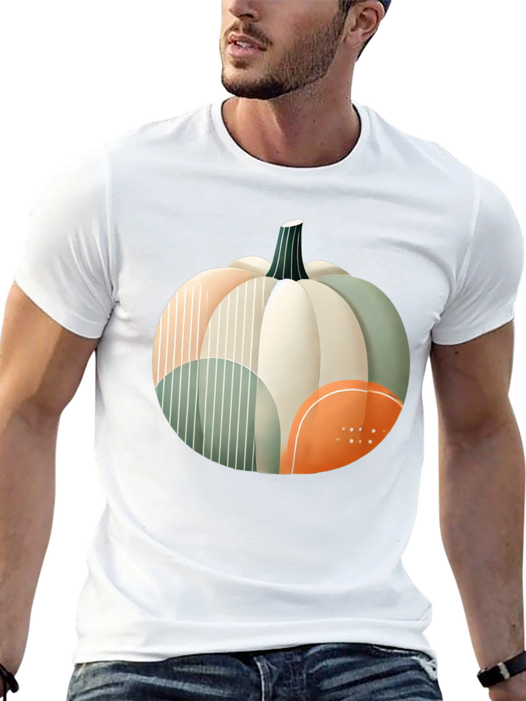 Abstract Pumpkin Graphic T-Shirt - Modern Fall Apparel