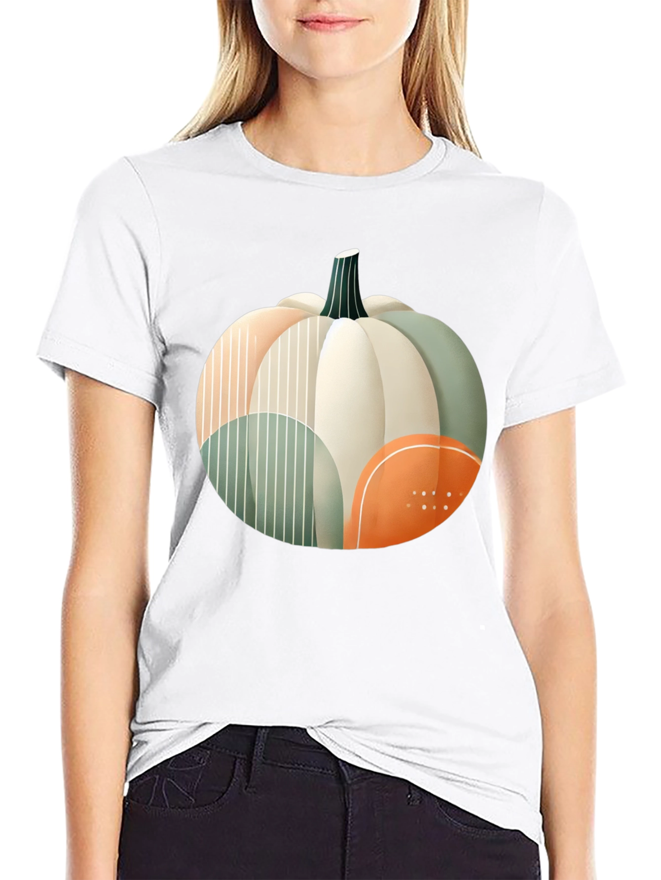 Abstract Pumpkin Graphic T-Shirt - Modern Fall Apparel