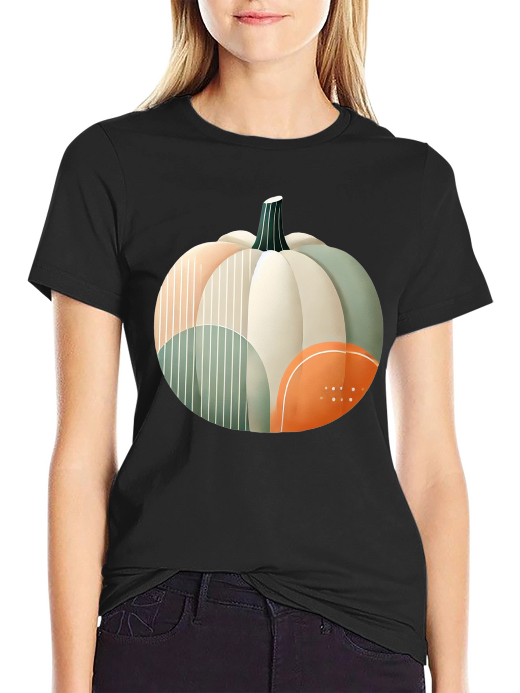 Abstract Pumpkin Graphic T-Shirt - Modern Fall Apparel