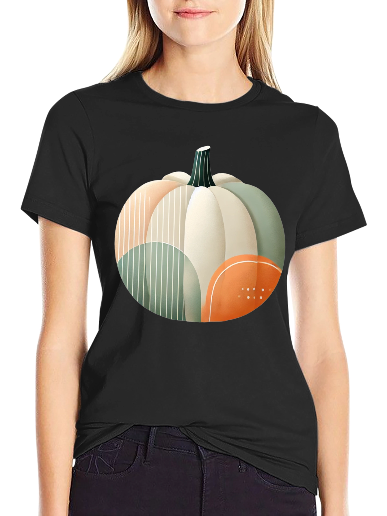 Abstract Pumpkin Graphic T-Shirt - Modern Fall Apparel