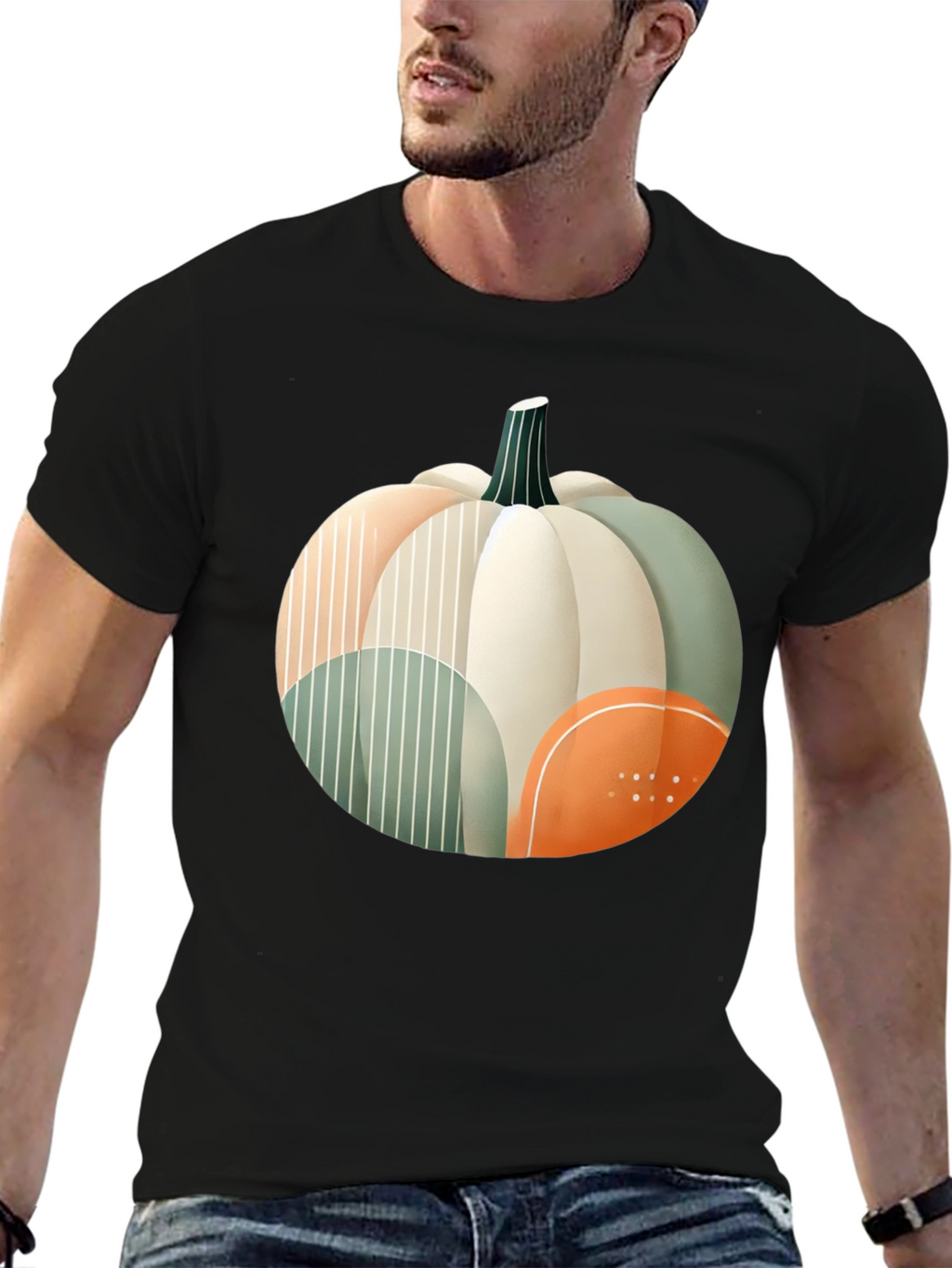 Abstract Pumpkin Graphic T-Shirt - Modern Fall Apparel