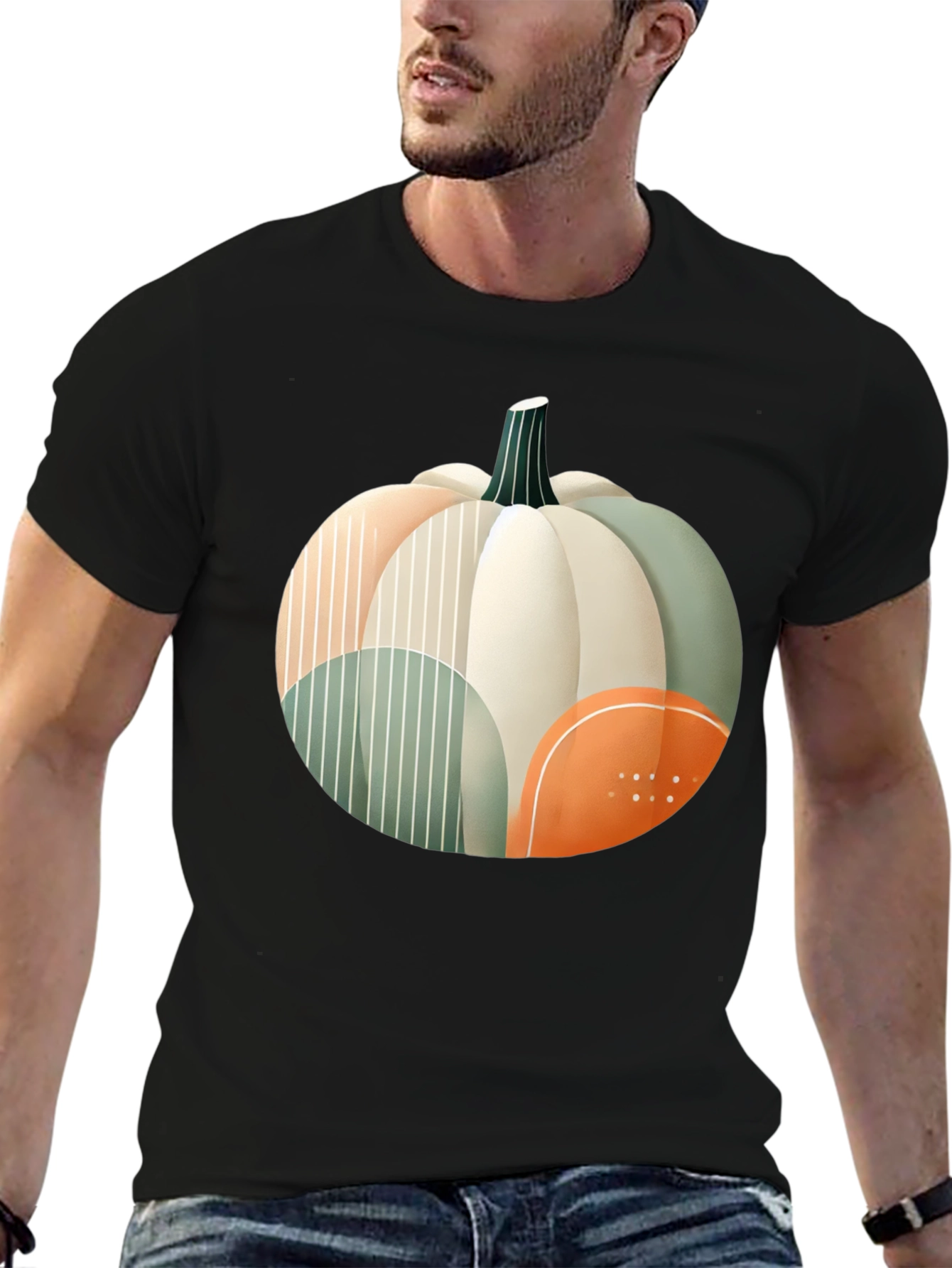 Abstract Pumpkin Graphic T-Shirt - Modern Fall Apparel