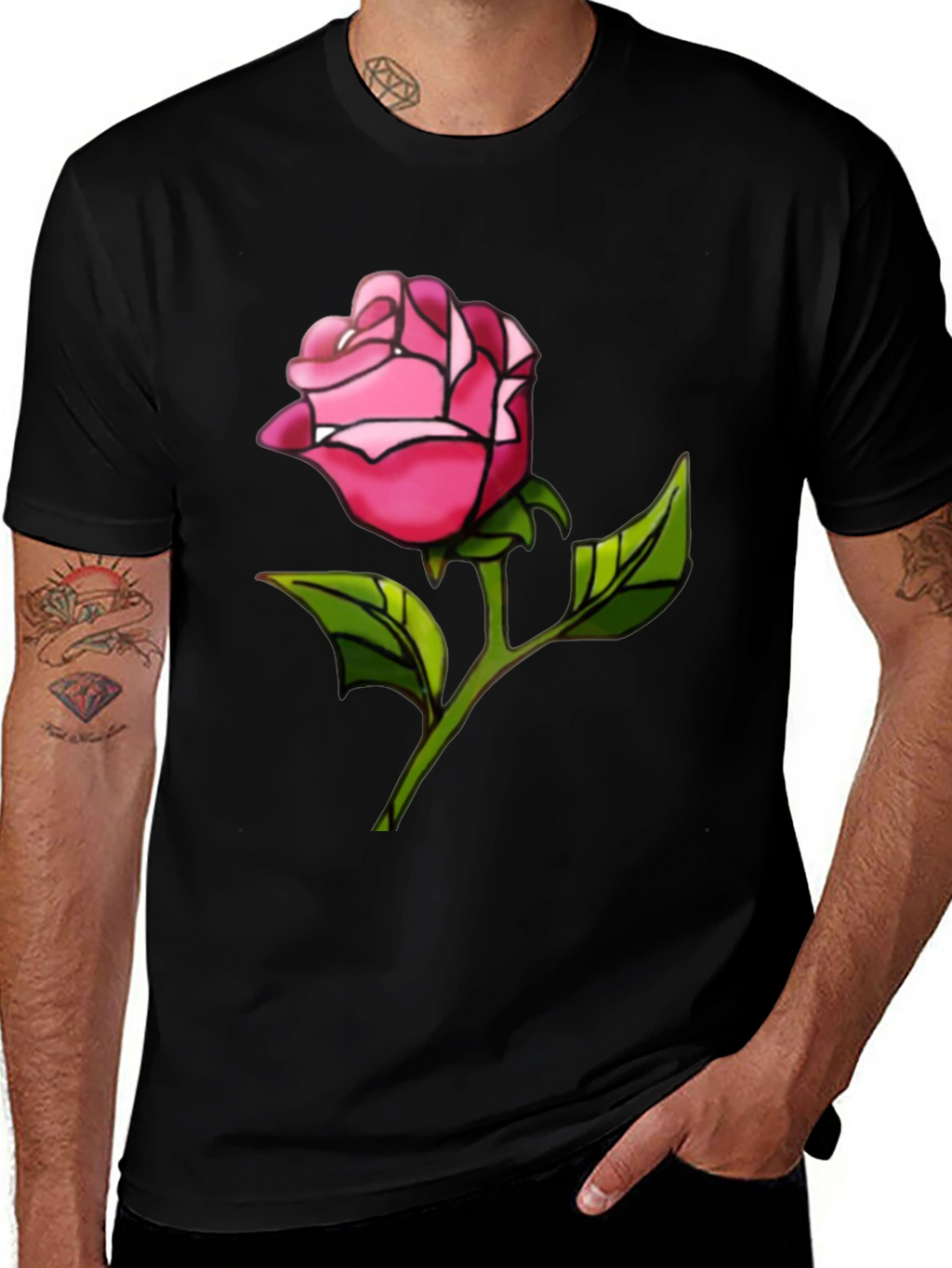 Rose Graphic Tee - Black Casual T-Shirt