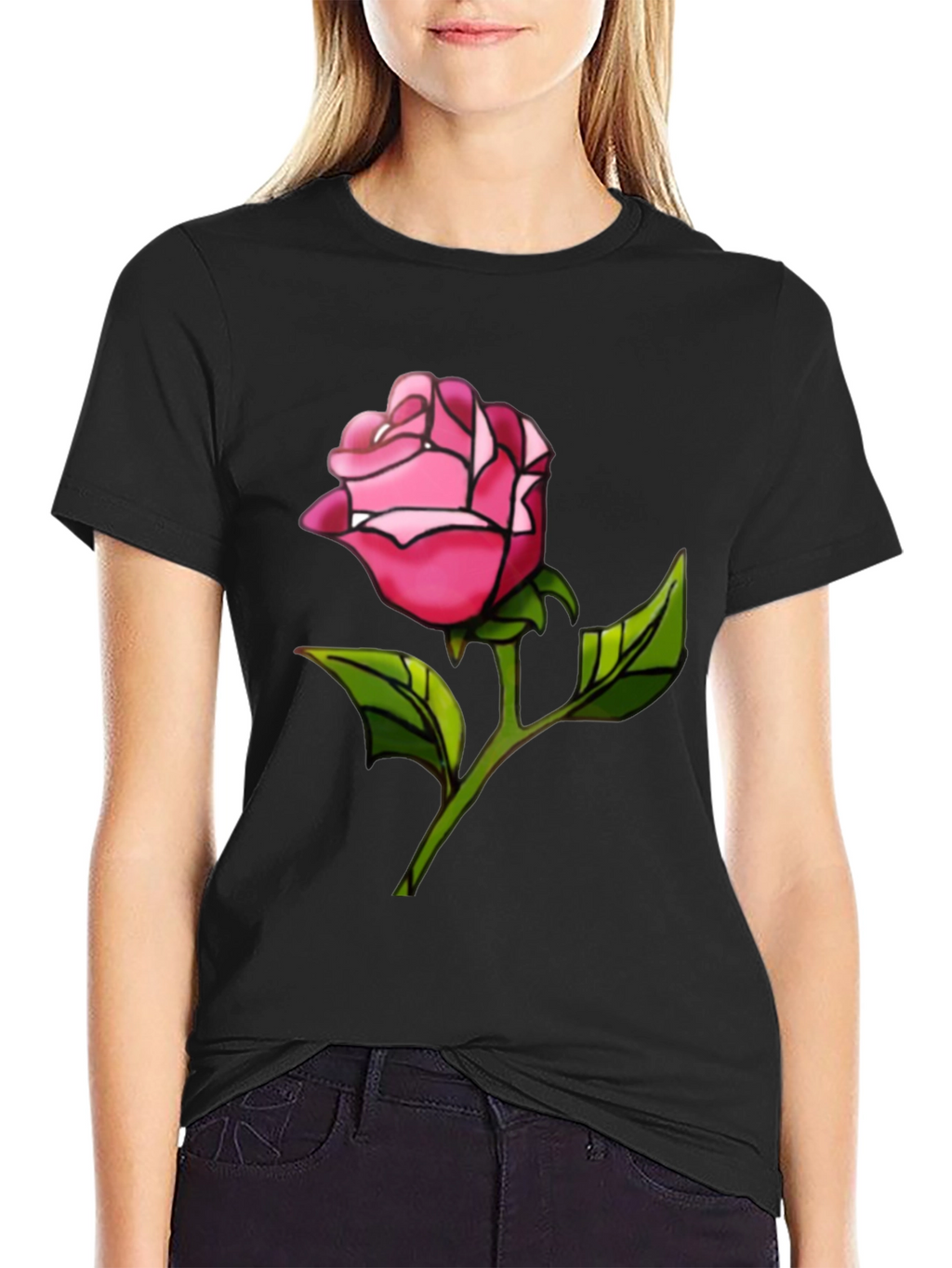 Rose Graphic Tee - Black Casual T-Shirt