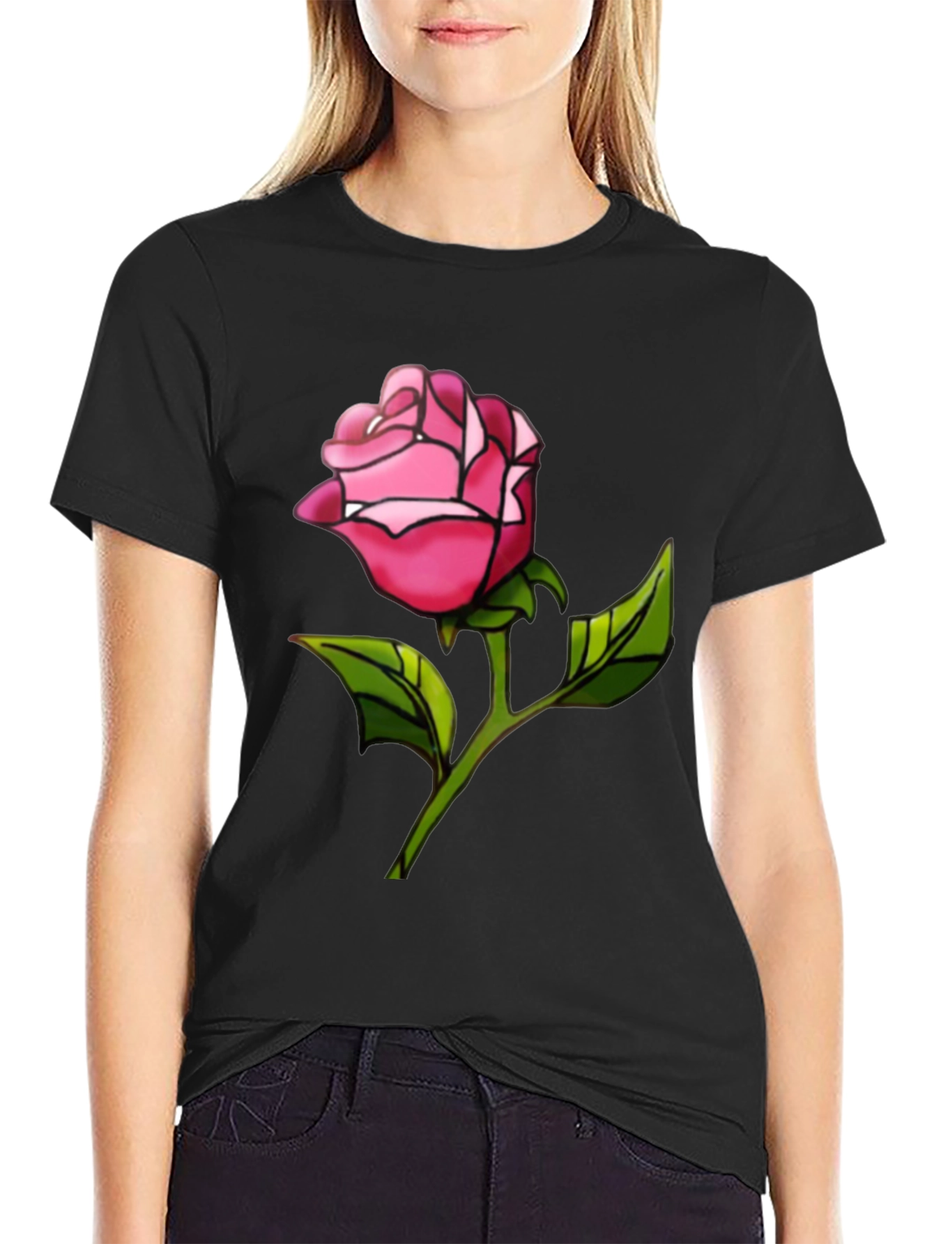 Rose Graphic Tee - Black Casual T-Shirt
