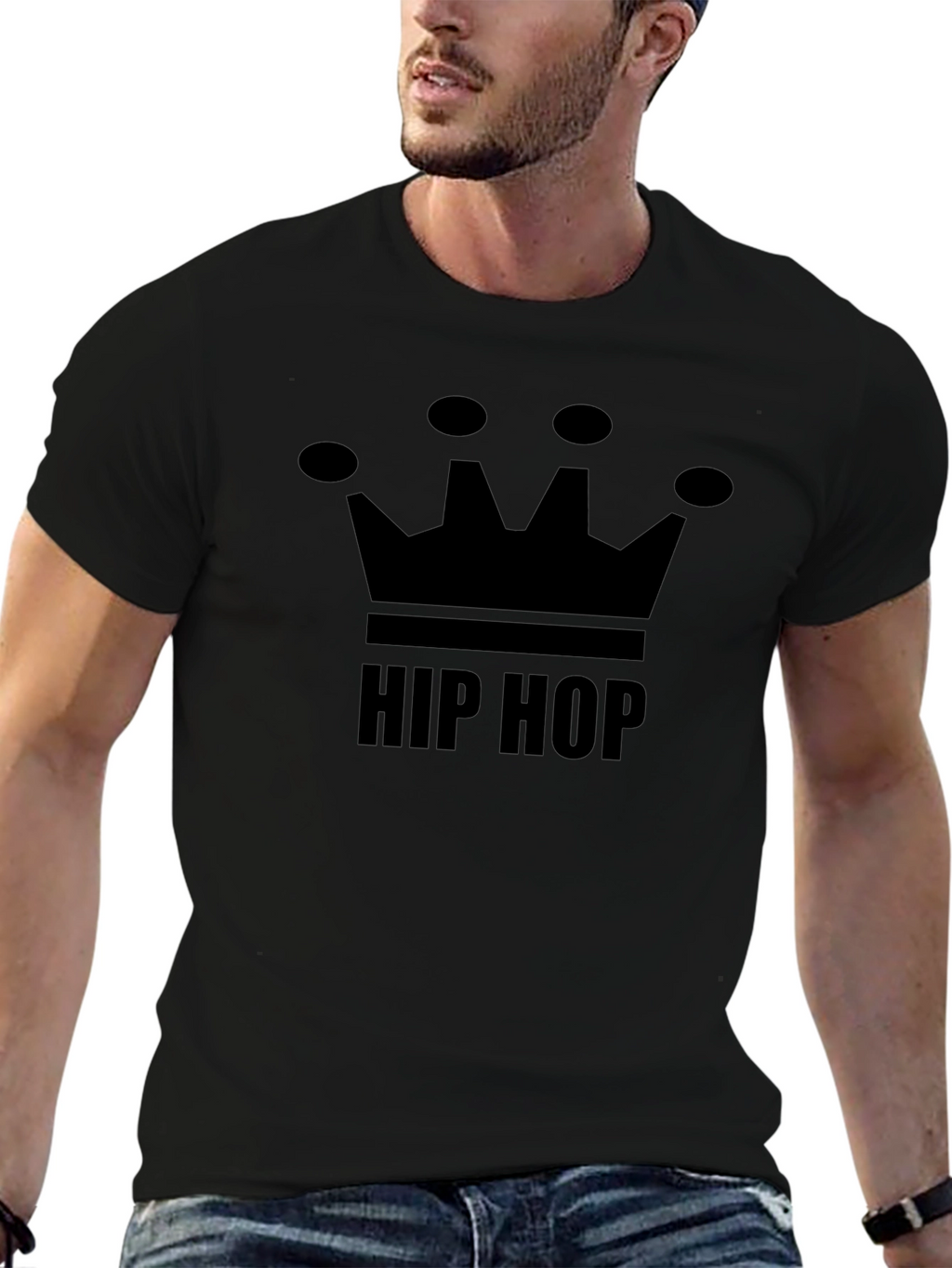 Hip Hop Crown Graphic Tee - Black Cotton Blend