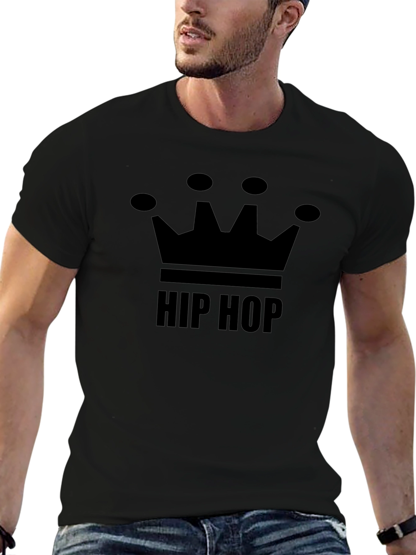 Hip Hop Crown Graphic Tee - Black Cotton Blend