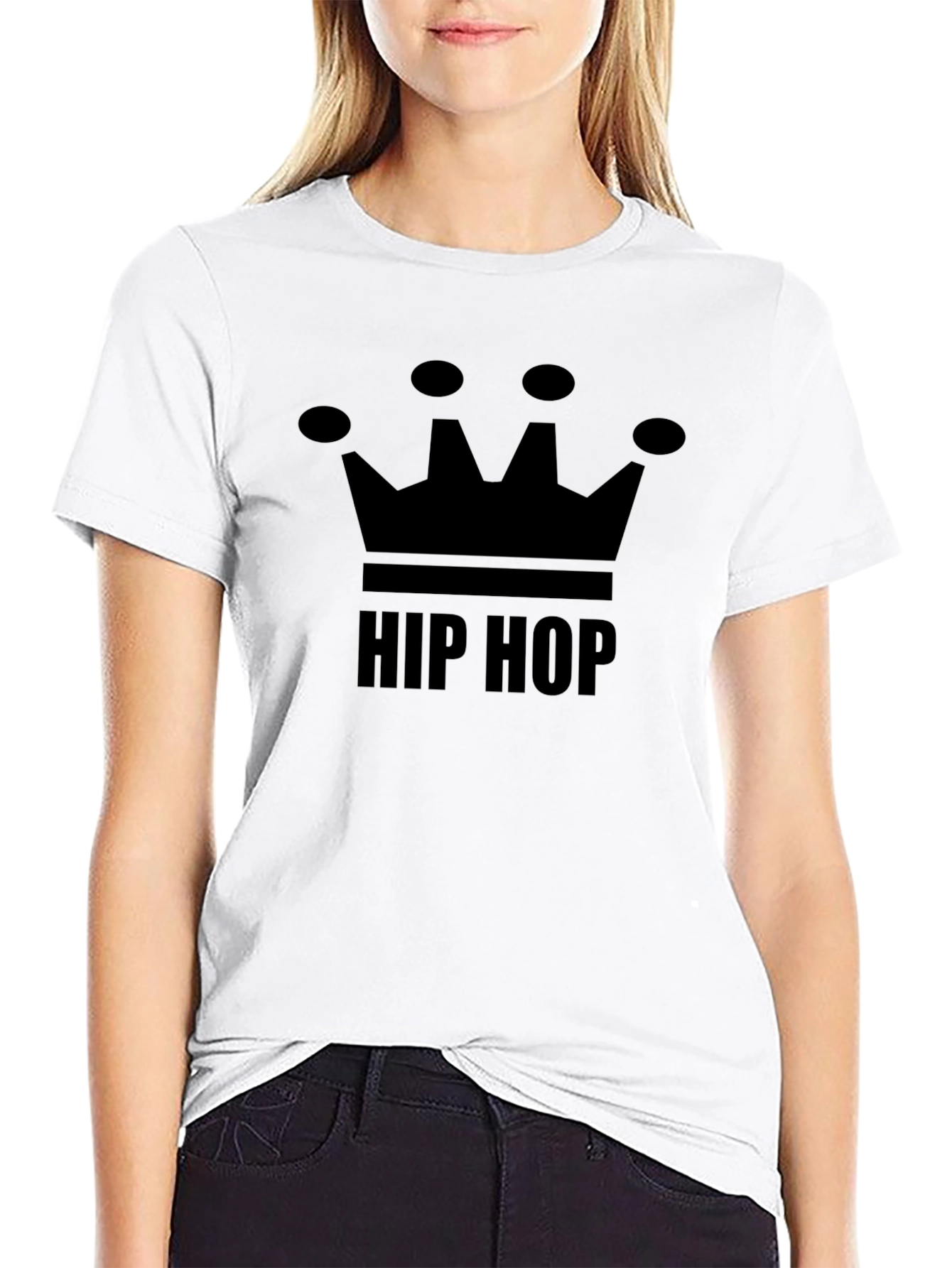 Hip Hop Crown Graphic Tee - Black Cotton Blend