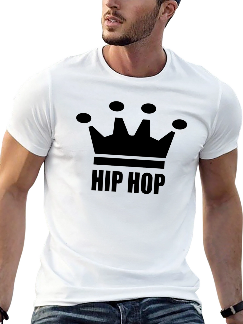 Hip Hop Crown Graphic Tee - Black Cotton Blend