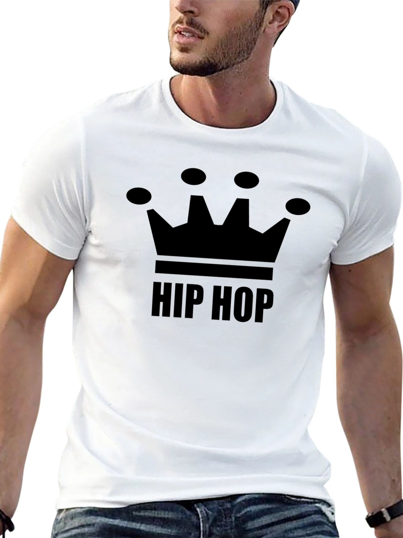Hip Hop Crown Graphic Tee - Black Cotton Blend