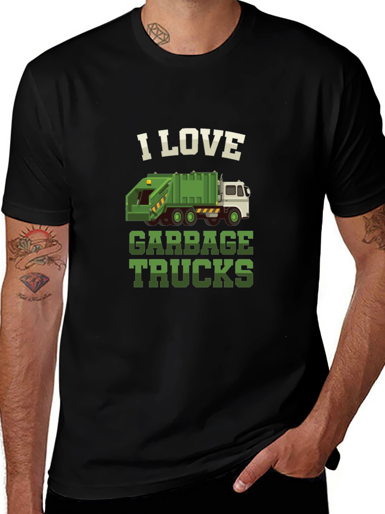 I Love Garbage Trucks Graphic Tee - Black