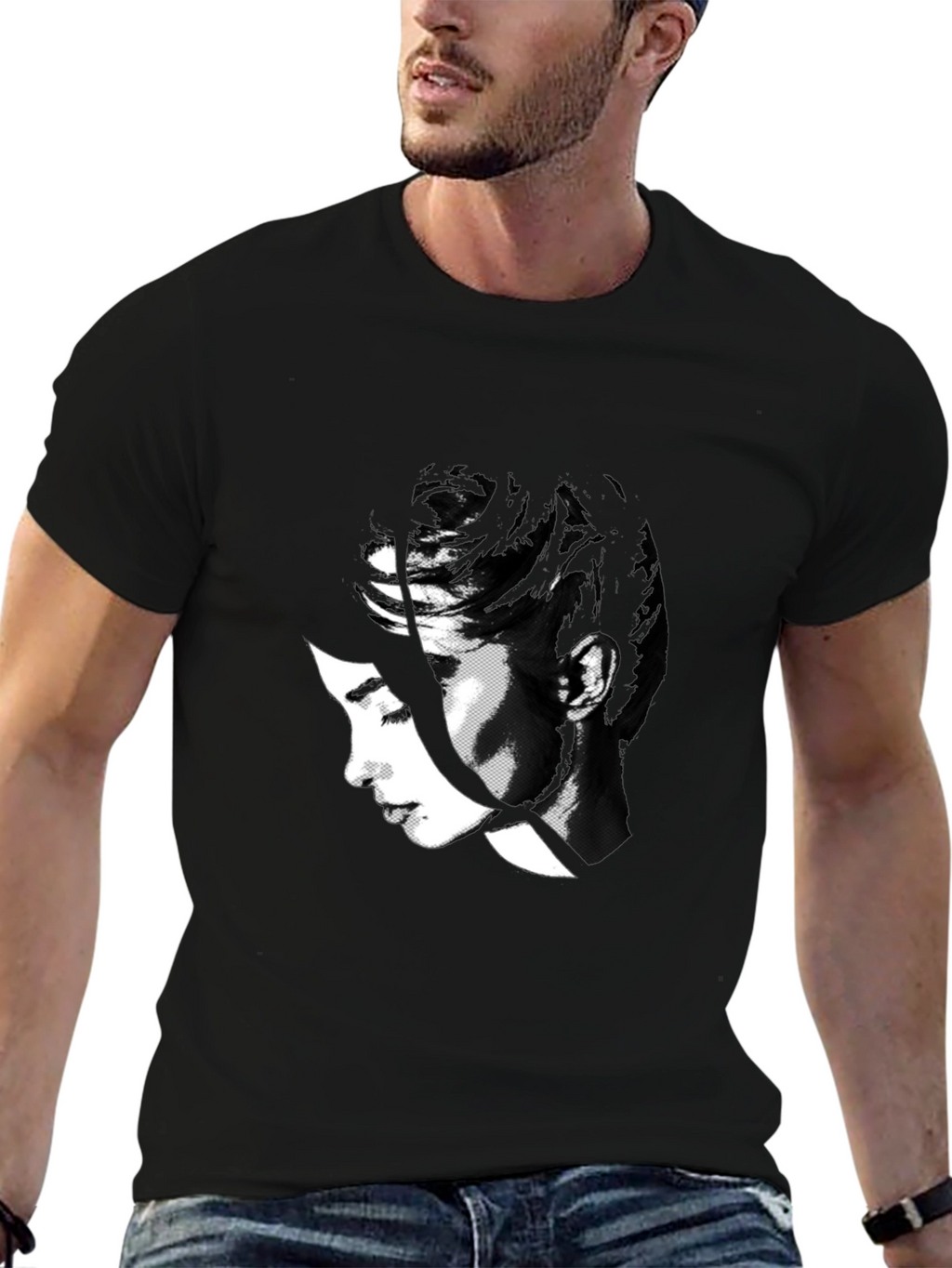 Abstract Black T-Shirt with Womans Face Design