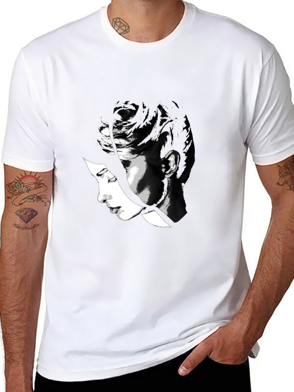 Abstract Black T-Shirt with Womans Face Design