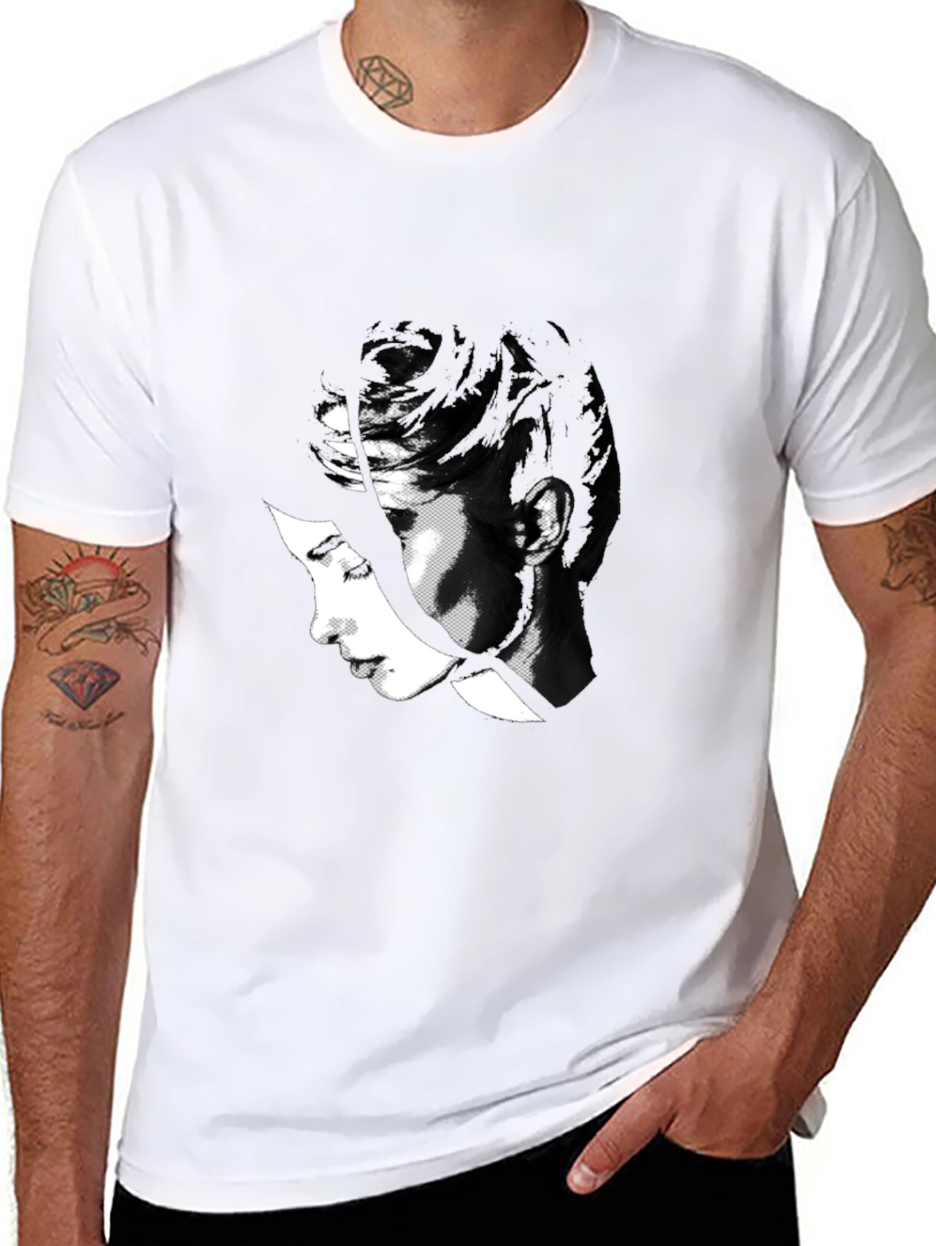 Abstract Black T-Shirt with Womans Face Design