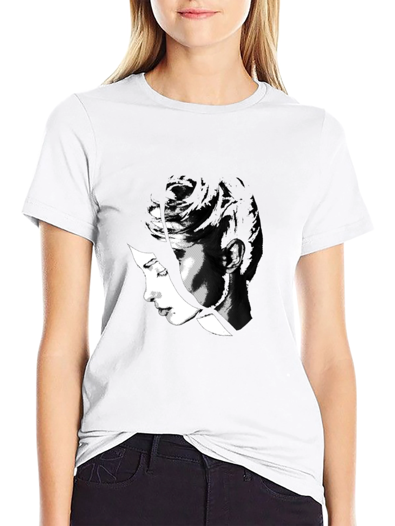 Abstract Black T-Shirt with Womans Face Design