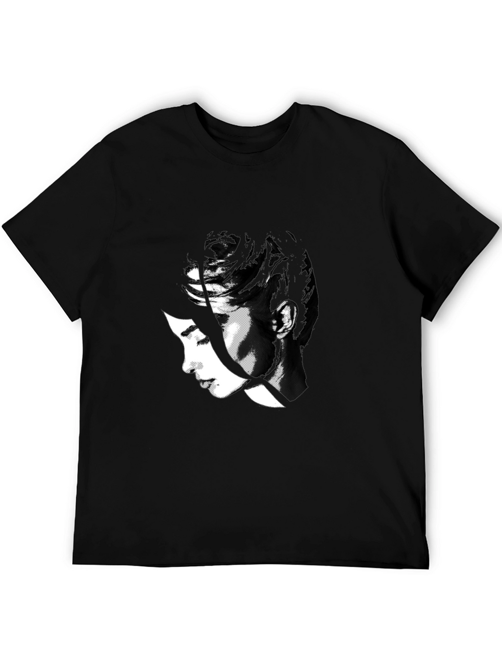 Abstract Black T-Shirt with Womans Face Design