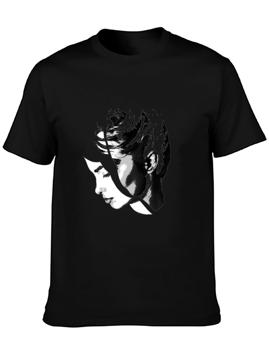 Abstract Black T-Shirt with Womans Face Design