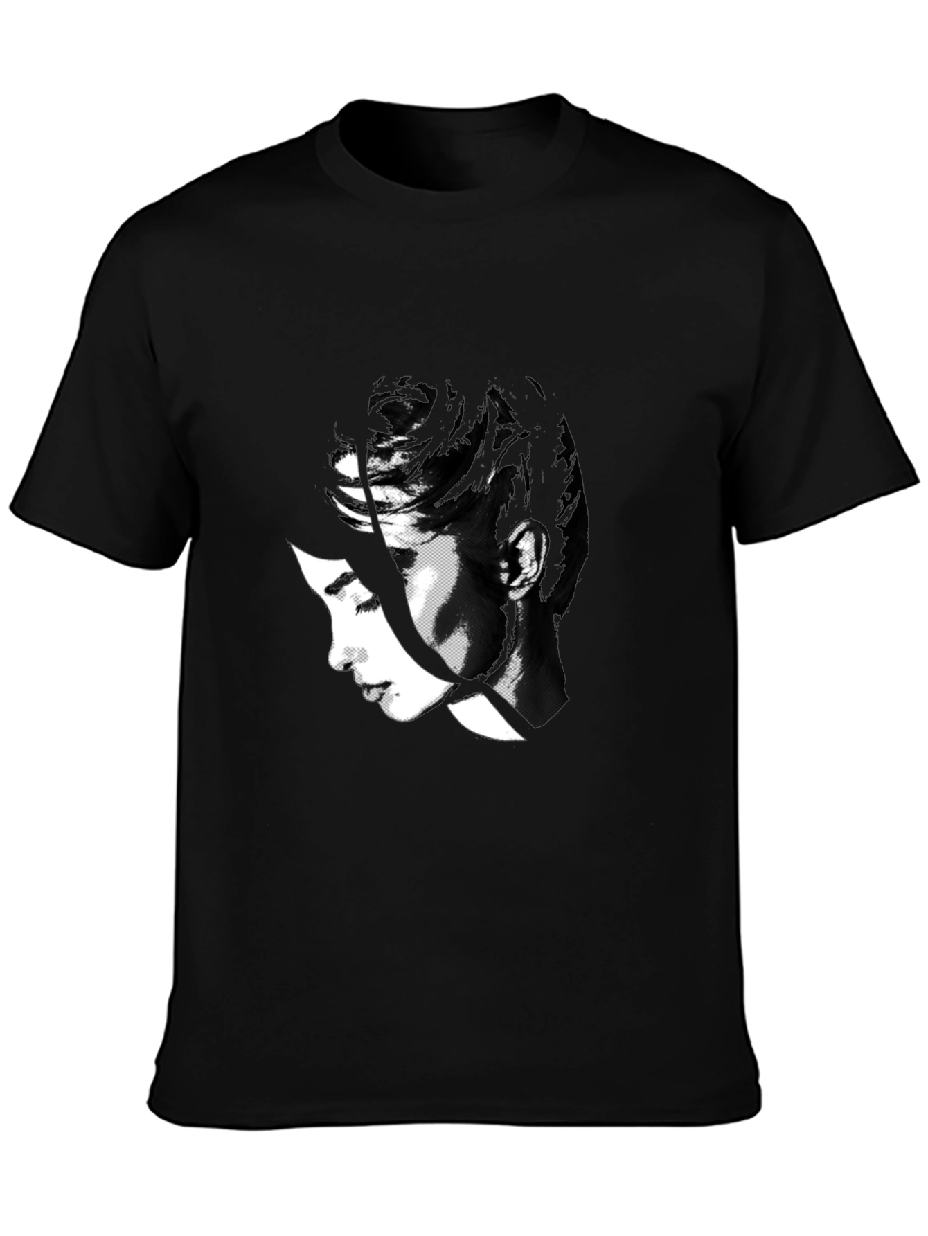 Abstract Black T-Shirt with Womans Face Design