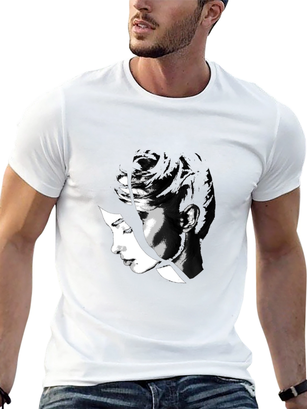 Abstract Black T-Shirt with Womans Face Design