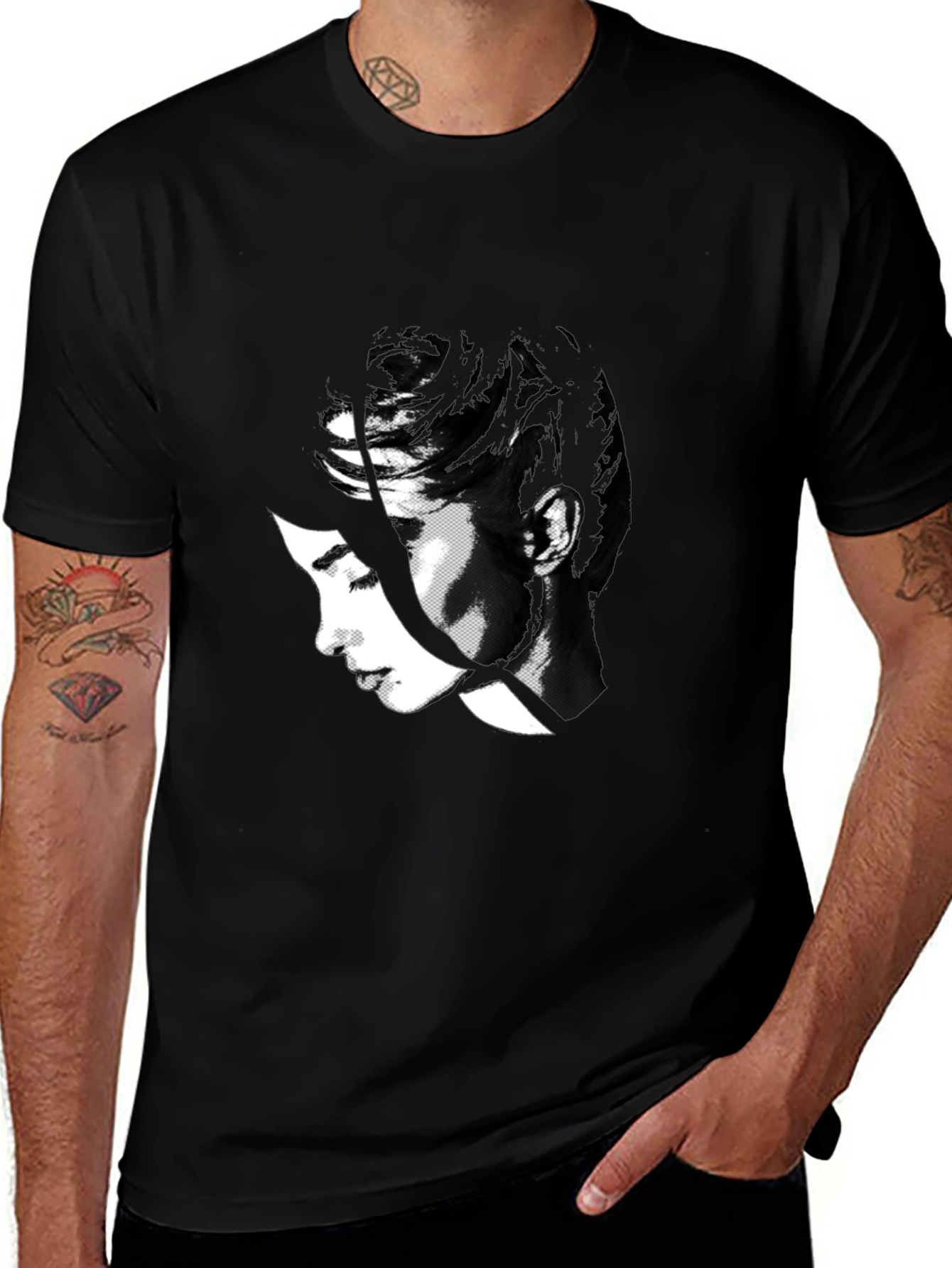Abstract Black T-Shirt with Womans Face Design