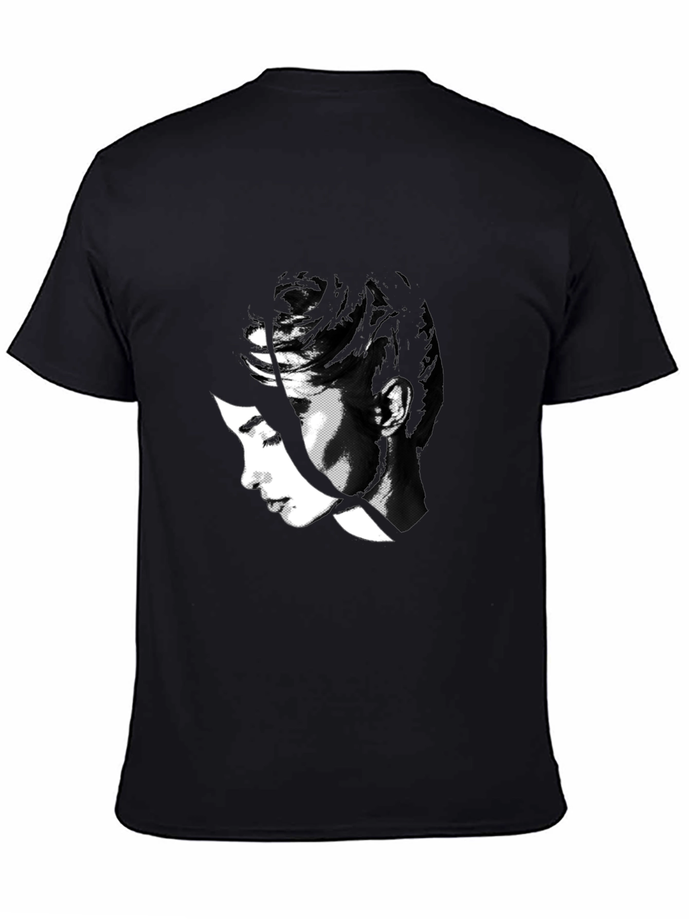 Abstract Black T-Shirt with Womans Face Design