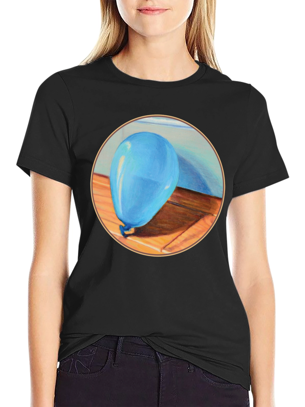 Blue Balloon Graphic Print Black T-Shirt