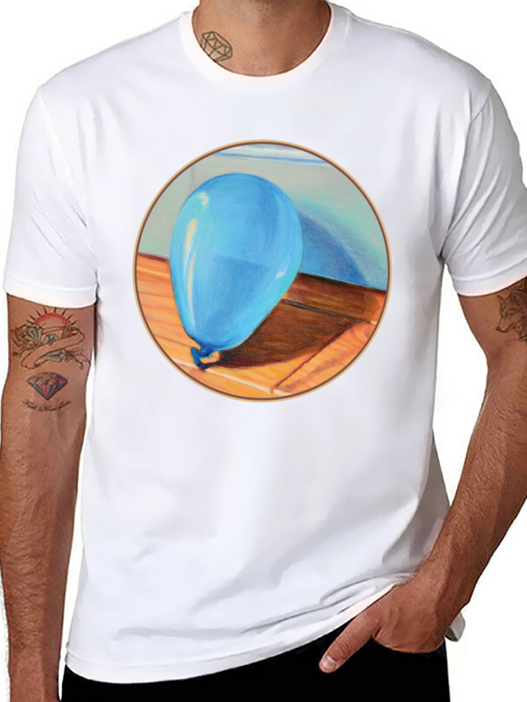 Blue Balloon Graphic Print Black T-Shirt