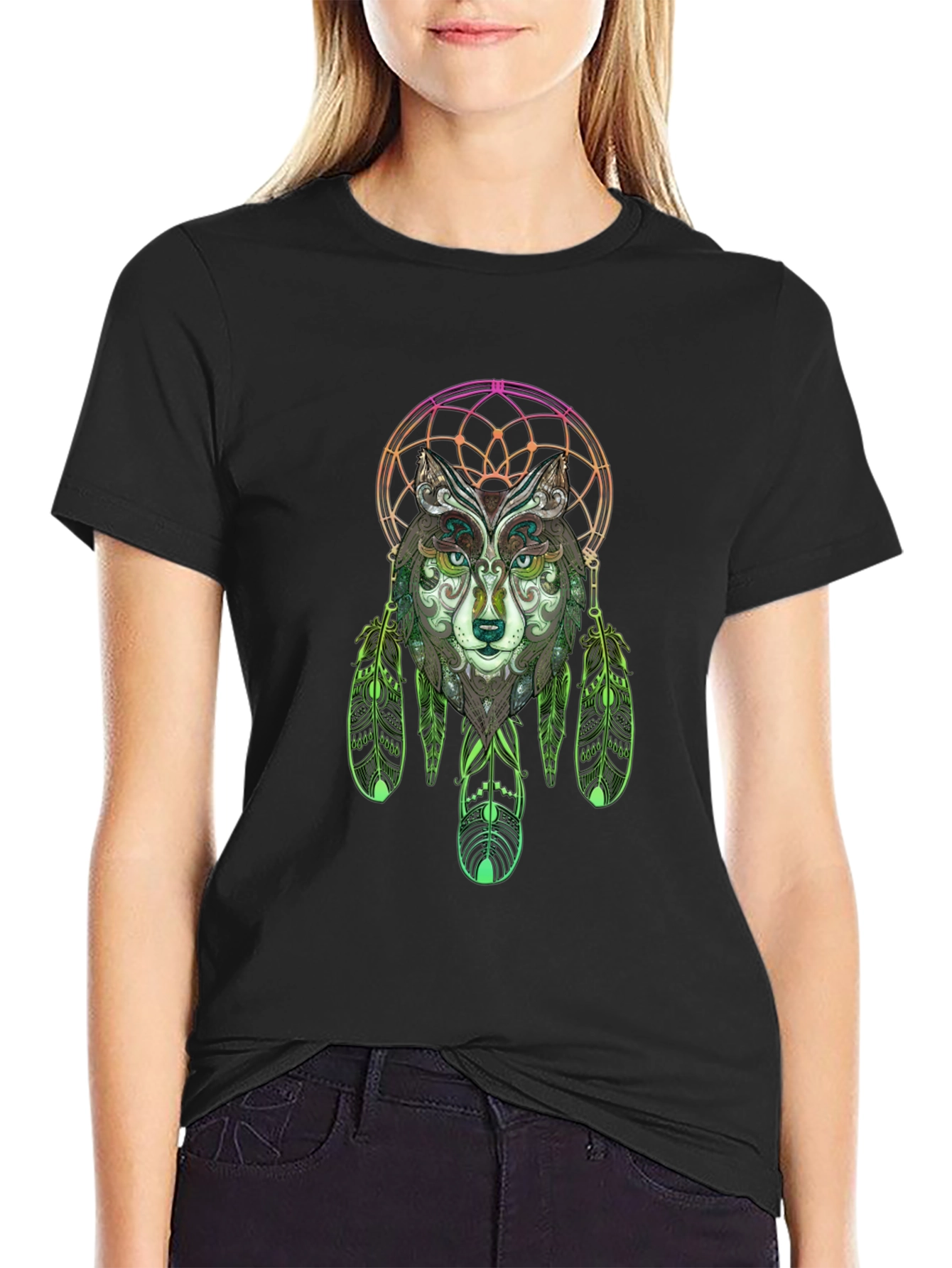 Wolf Dreamcatcher Graphic Tee - Black