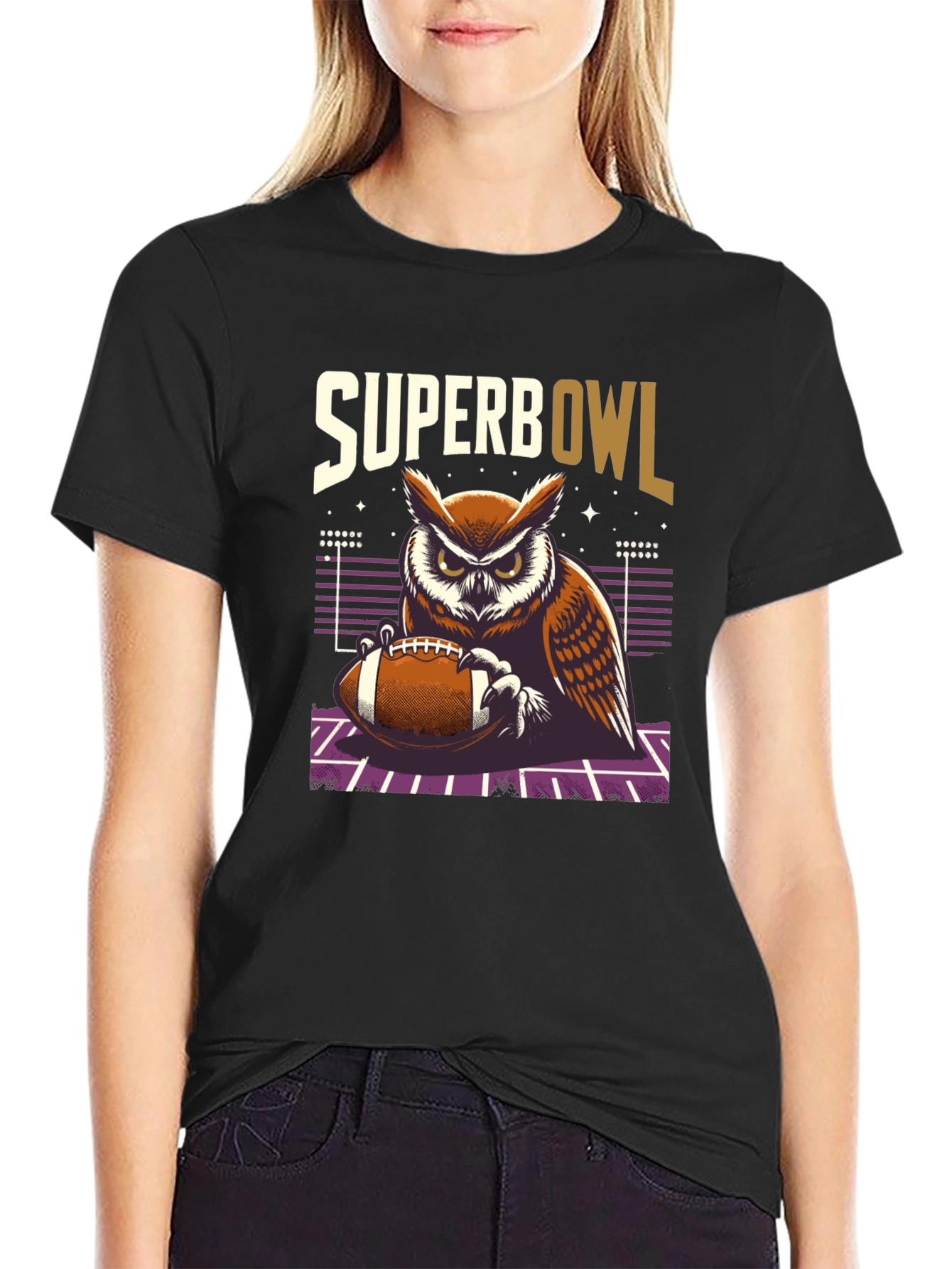 Superbowl Owl Graphic T-Shirt - Football Fan Apparel