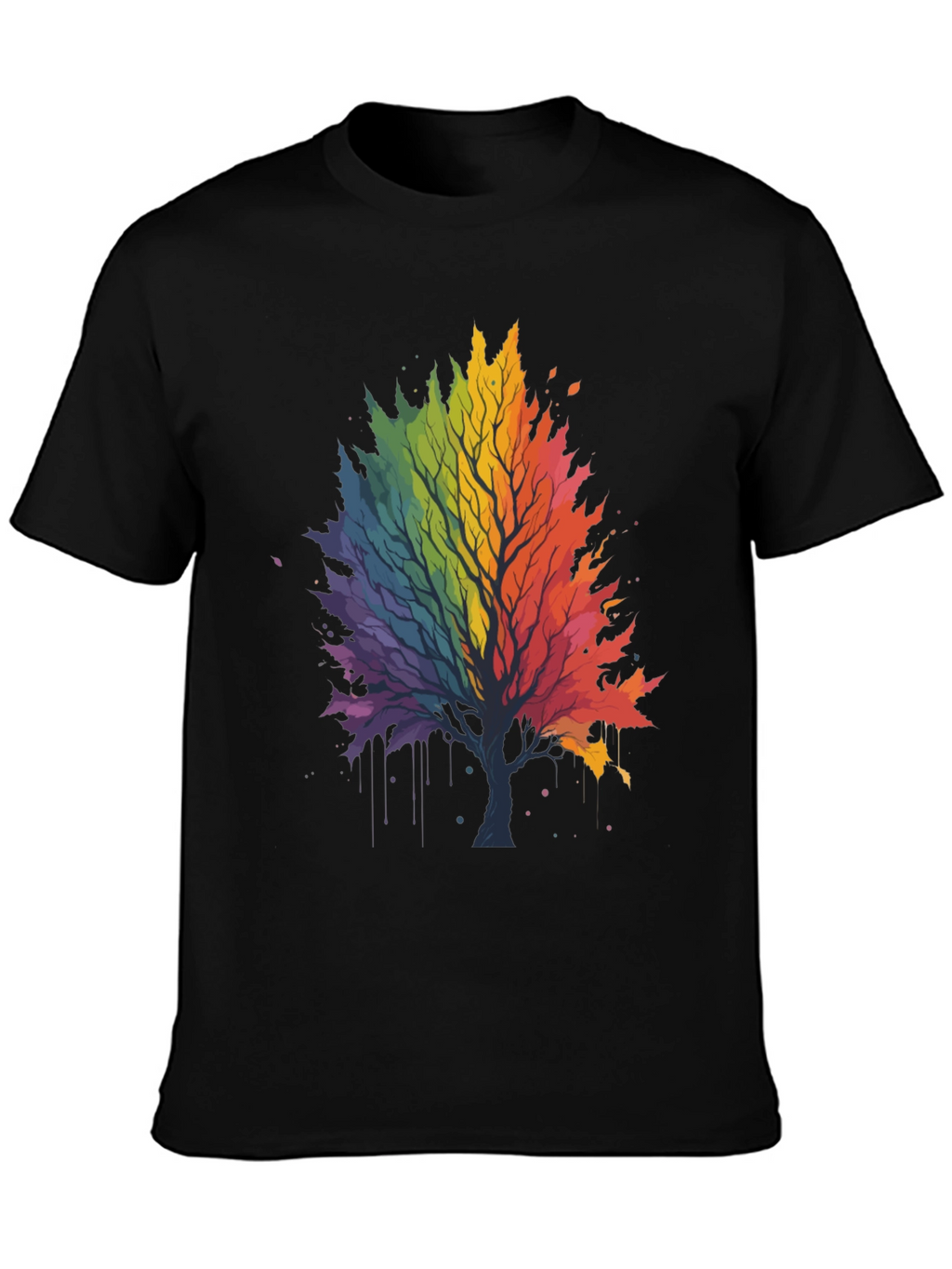 Rainbow Tree Graphic Black T-Shirt