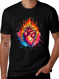 Flaming Heart Graphic Print Black T-Shirt